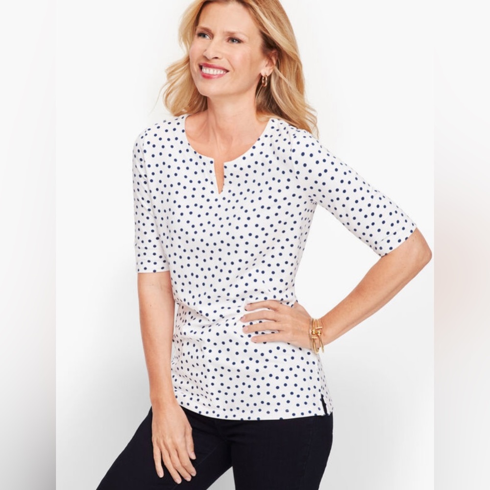 Split Neck Tee - Dot | Talbots